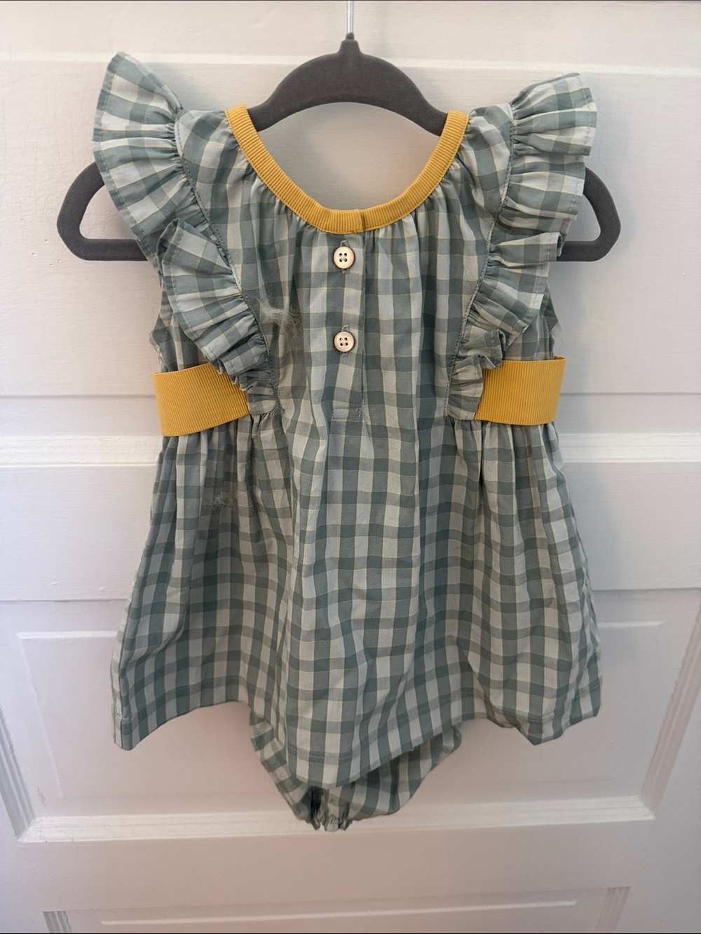 Oso & Me Green Gingham Ruffle Two Piece Baby Dress Set w/ Bloomers